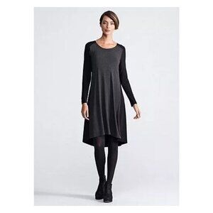 EILEEN FISHER Charcoal Black Soft V-Neck Jersey Colorblock Dress